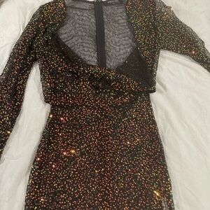 White Fox City Dreaming Long Sleeve Mini Dress Black